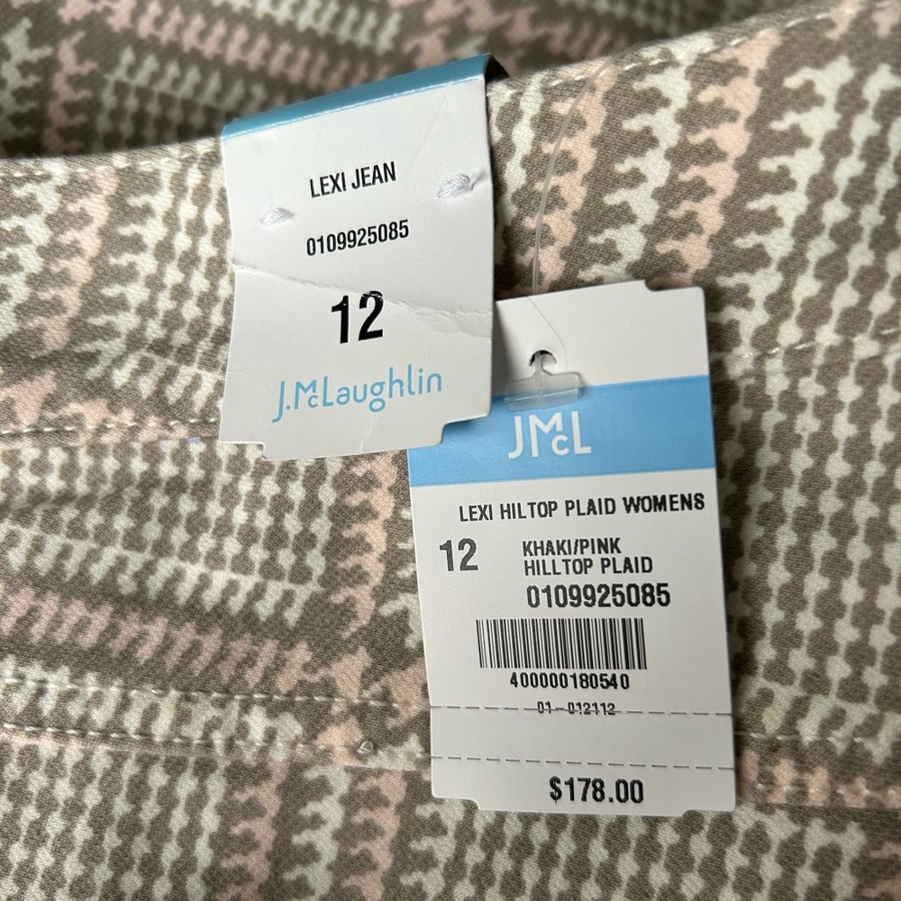 NWT J McLaughlin Lexi Jean Knit Hilltop Plaid Khaki Pink $178. 4 Way Stretch 12 - Picture 7 of 9